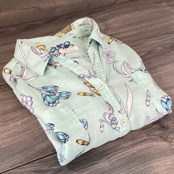 Charter Club Linen Luxury Tunic Size XL Long Sleeve Button Up Floral Beachy - Picture 14 of 16